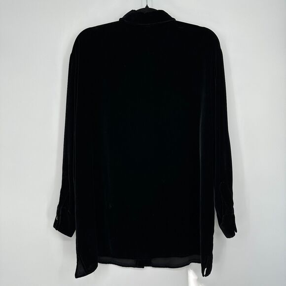 Vintage Ann Taylor Black Velvet Button Up Shirt Size S Oversized Whimsigoth - Picture 2 of 7